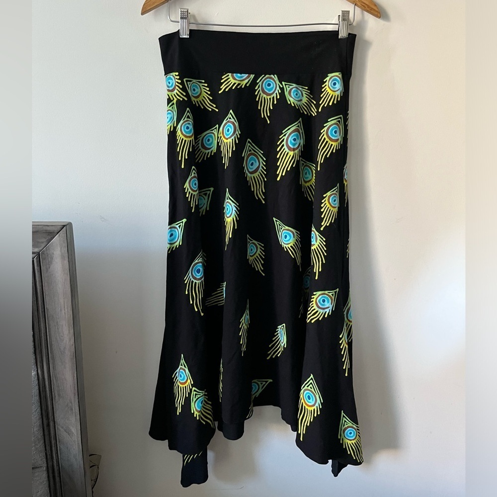 Design By Naomi Peacock Feather Print Black Skirt Large - Picture 3 of 9